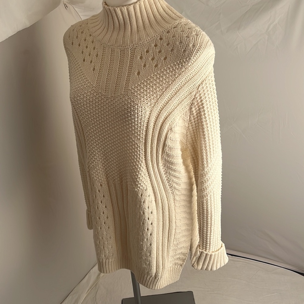 Black Tape off white mock neck tunic sweater L - Picture 3 of 10